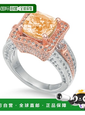 自营 Suzy Levian 双色纯银 5.57 克拉垫形切割橙色黄水晶戒指 -