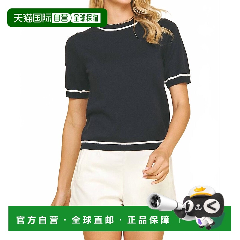 自营pinchHeidi Trimmed Knit Top In Navy & White - navy & whi