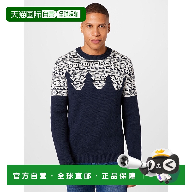 自营 selected homme精选Homme Snowden提花毛衣男式蓝色棉圆领GB