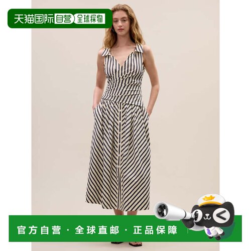 自营rebecca taylorIsla条纹格子连衣裙-奶油色条纹 美国奥莱直发