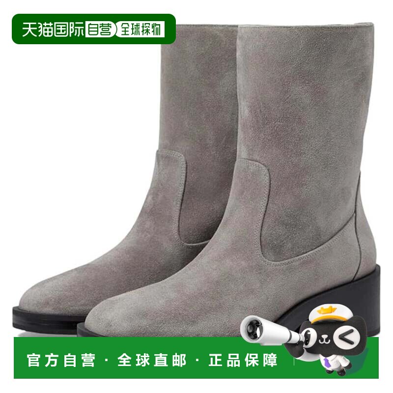 自营Stuart Weitzman Kaia靴子女士灰色皮革圆头短靴HTAT1036-灰