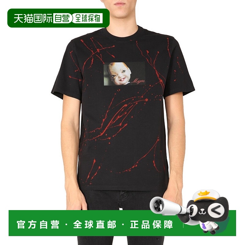 自营msgmGraphic Doll Face Printed Crew Neck T-Shirt - black