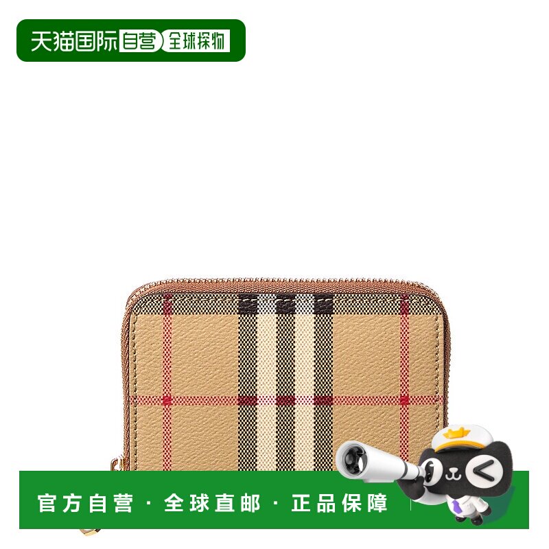 自营 Burberry Check小型电子钱包和皮革硬币钱包-档案米色 美国