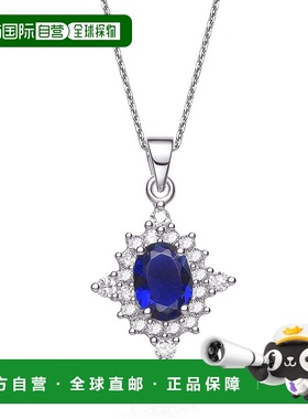 自营 geneviveGv C.z. 纯银镀铑钻石形状蓝宝石吊坠 - 蓝色 美国