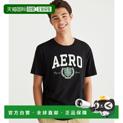 自营 Aeropostale Aero运动徽章贴花图案T恤-黑色7 美国奥莱直发