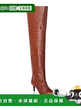 自营philipp pleinLow-Heel Overknee Boots Cocco Print - brown