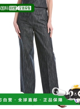 自营 Kenneth Cole靛蓝斜纹亚麻混纺阔腿长裤-蓝色 美国奥莱直发