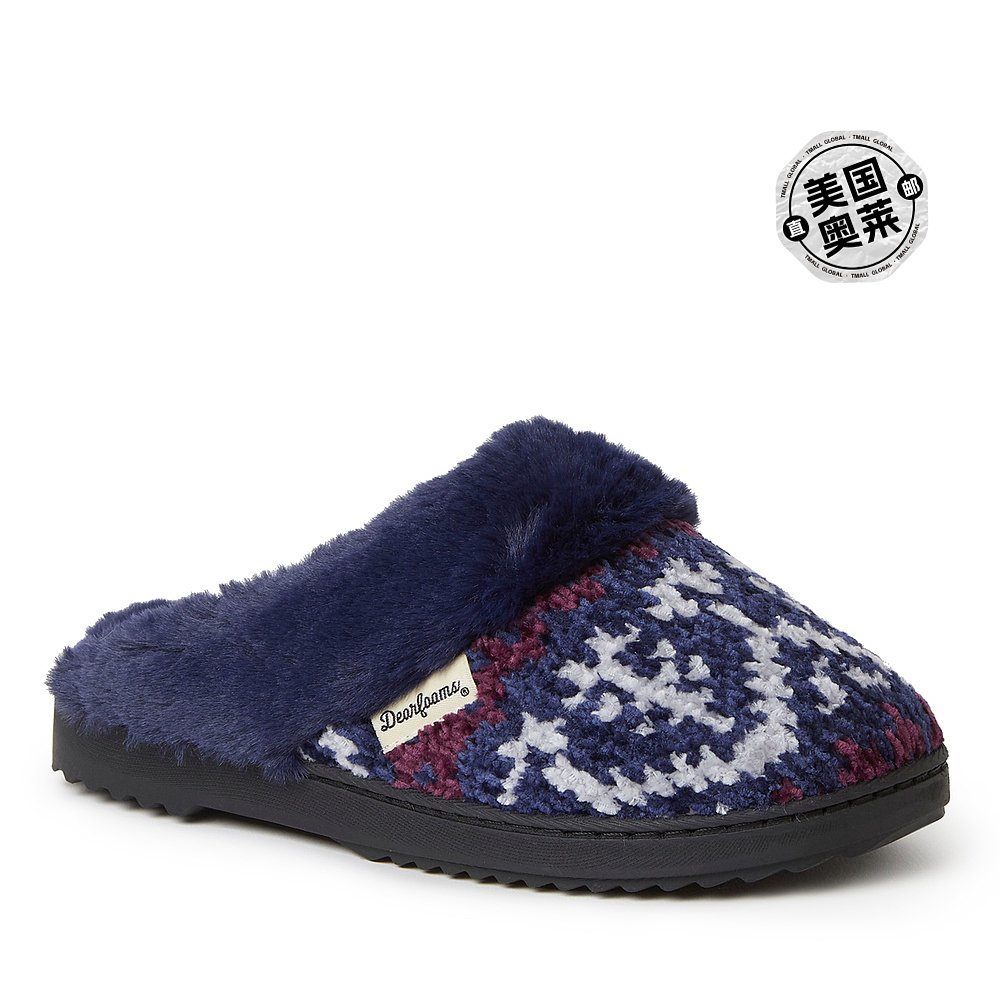 Dearfoams女式 Allison Chenille Fairisle Scuff拖鞋-厚呢大