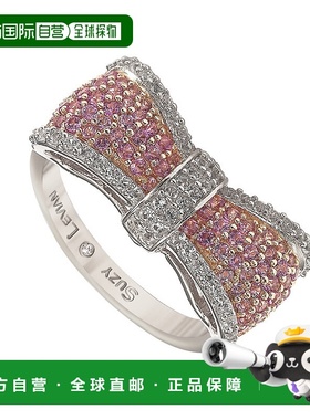 自营 Suzy Levian 纯银粉色和白色蓝宝石和钻石装饰蝴蝶结戒指 -