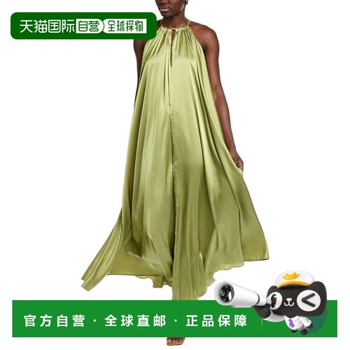 自营Endless Rose Halter Satin Bow Tie Maxi Dress - green 美