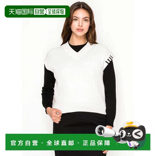 自营yal new yorkWhite Cable Knit Vest with Black Stripe Deta