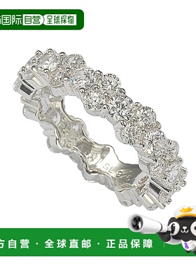 自营 Suzy Levian 纯银白色方晶锆石圆形切割永恒戒指 - 白色 美