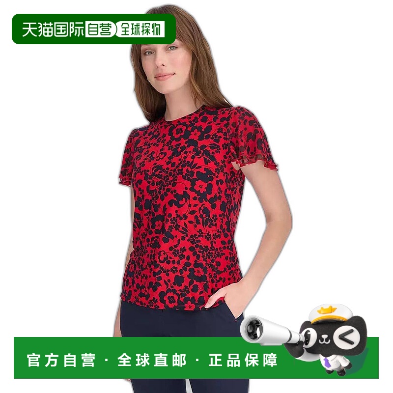 1h可退 【美国直邮】Tommy Hilfiger 女士短袖衬衫 蝴蝶袖设计 红