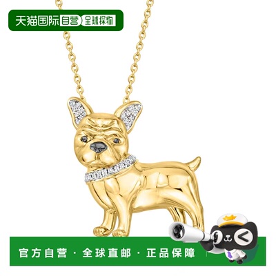 自营ross-simonsRoss Simons钻石法国斗牛犬徽章/吊坠项链，18K金