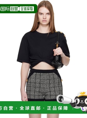香港直邮潮奢 Balmain 巴尔曼 女士 黑色 Cropped Tie T 恤 FF0EE