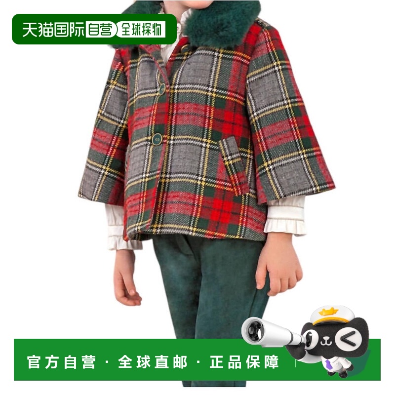 自营 abel & lulaPlaid Girls Coat With Faux Fur Collar In Red
