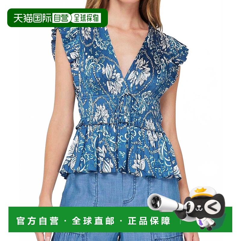 自营current airOlivia Peplum蓝色花朵上衣-蓝色花朵 美国奥莱直