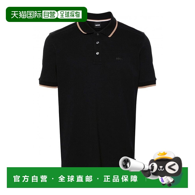 自营 Hugo Boss 男式 Parlay 190 棉质短袖 Polo T 恤，黑色 - 黑