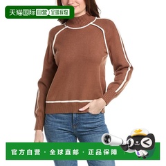 自营T Tahari Mock Neck Contrast Pullover - black 美国奥莱直