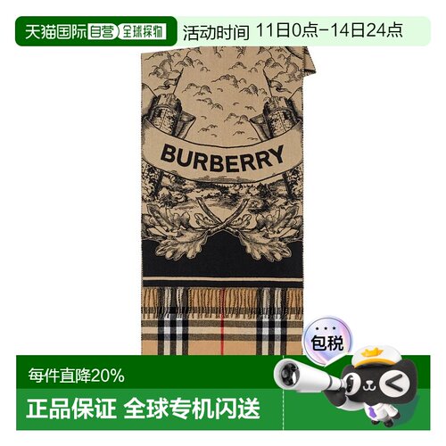 美国直邮BURBERRY Unisex Giant Check Cashmere Scarf