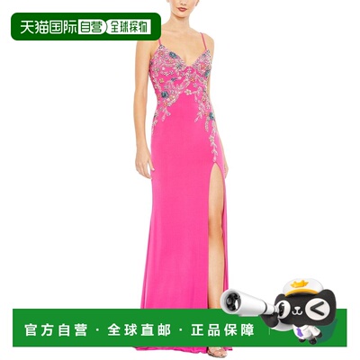 自营Mac Duggal Multi Color Beaded Floral Cami Gown - pink 美