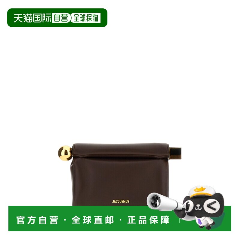 自营jacquemus深棕色皮革手拿包-棕色圆形小袋 美国奥莱直发