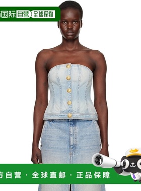 1h可退 香港直邮潮奢 Balmain 巴尔曼 女士 蓝色按扣胸衣 EF1AC50