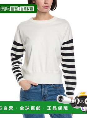 自营Brodie Cashmere Stripe Sleeve Cashmere-Blend Sweater - w