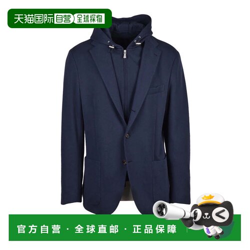 自营eleventyBlue Cotton Polyamide Elastane Rounded Blazer Ja