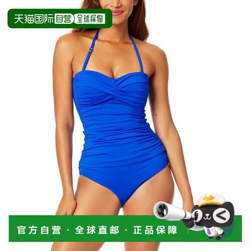自营Anne Cole Twist Front Shirred Bandeaukini-蓝色 美国奥莱