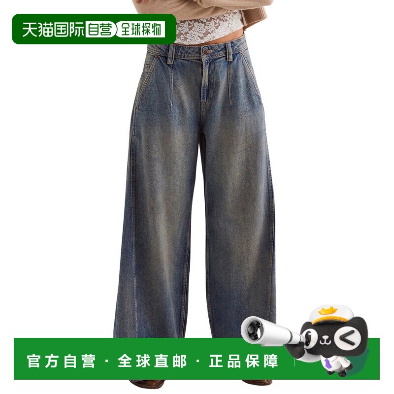 自营free people自由人块派对牛仔裤-蓝色 美国奥莱直发直筒裤图片