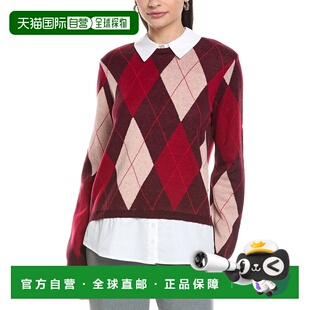 自营CeCe Argyle Twofer Wool-Blend Sweater - red 美国奥莱直发