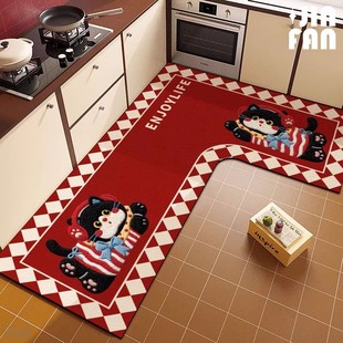 卡通厨房地垫L型硅藻泥吸水垫转角防滑脚垫家用可擦免洗长条地毯