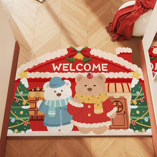 圣诞红色入户门地垫家用