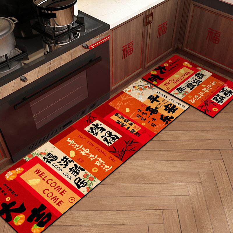 红色厨房专用地垫防滑防油硅藻泥吸水速干脚垫新年喜庆地毯可裁剪,居家布艺,厨房地垫,淘宝优惠券,粉丝福利购,淘宝优惠卷