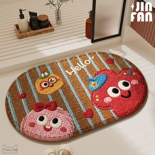 卡通亚麻编织浴室地垫卫生间脚垫