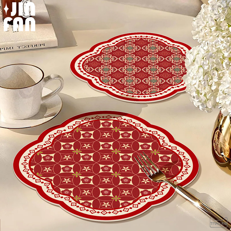 红色杯垫餐垫吸水隔热垫喜庆新中式餐桌垫高级感异形茶杯咖啡杯垫,居家布艺,餐垫,淘宝优惠券,粉丝福利购,淘宝优惠卷