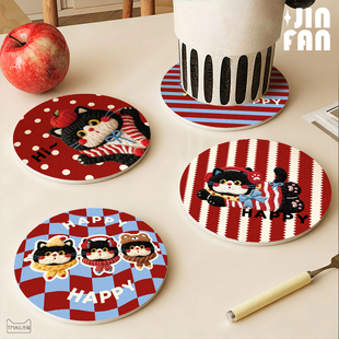 圆形卡通杯垫隔热垫硅藻泥吸水餐桌茶几沥水垫茶杯垫碗盘餐垫新款