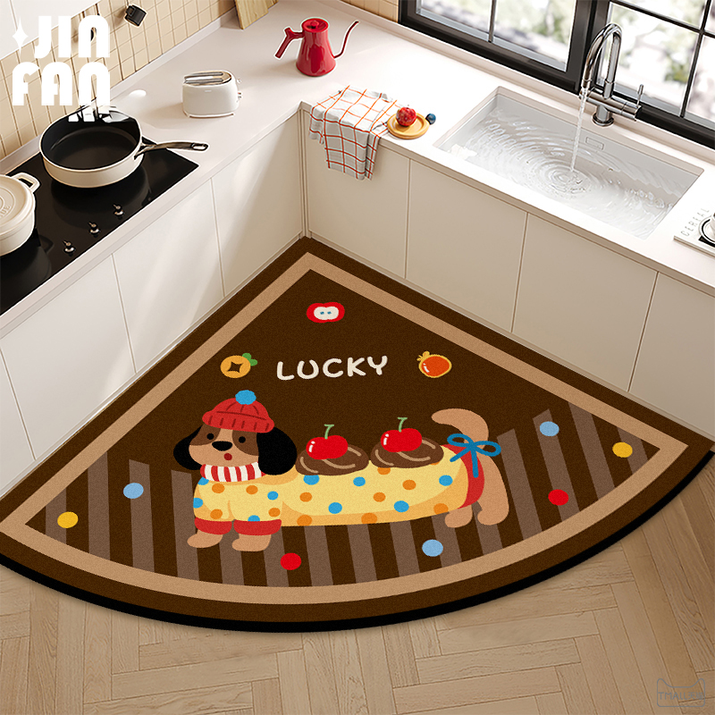 卡通小狗扇形厨房专用地垫脚垫子