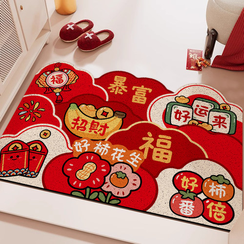 红色入户门丝圈地垫家用