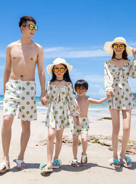 沙滩亲子装夏季一家三口泳衣母子女家庭装海边度假温泉游泳装父子