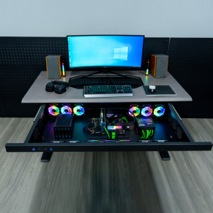 Btooer电脑机箱一体桌透明台式组装机抽屉式大机箱电动升降电竞桌