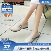 牛皮复古懒人一脚蹬百搭平底单鞋 新款 女2025年春季 康莉真皮勃肯鞋