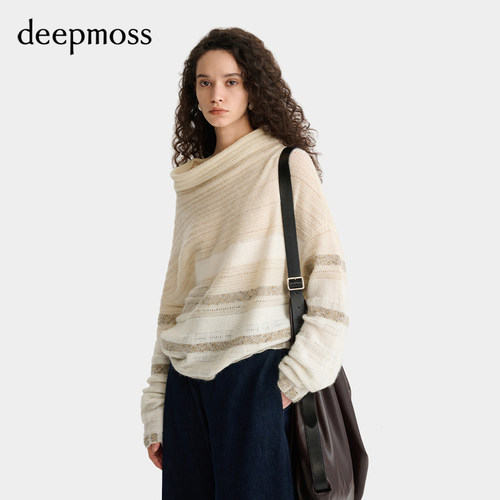 deepmoss条纹堆领套头衫