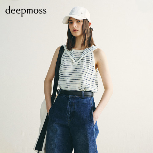 【deepmoss】2026秋冬新款柔软涟漪混色无袖背心 短袖T恤上衣