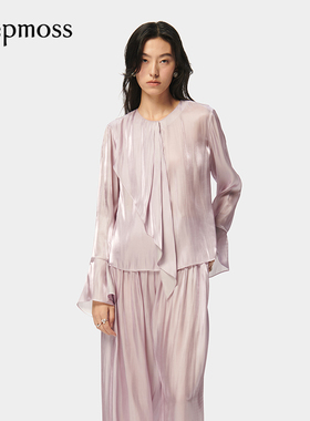 【deepmoss】潮流复古优雅女装时尚休闲水泽不对称飘片上衣衬衫