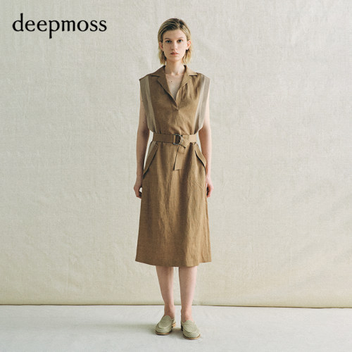 deepmoss束腰搭扣无袖连衣裙