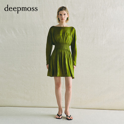 【deepmoss】2026春夏新款苔原水泽褶皱收腰连衣裙