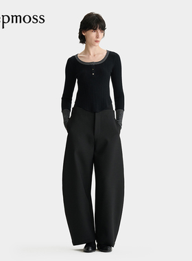 【deepmoss】2025秋冬新款设计感女士层次腰头弹力牛仔香蕉裤长裤