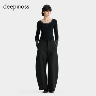 【deepmoss】2025秋冬设计感女士层次腰头弹力牛仔香蕉裤长裤